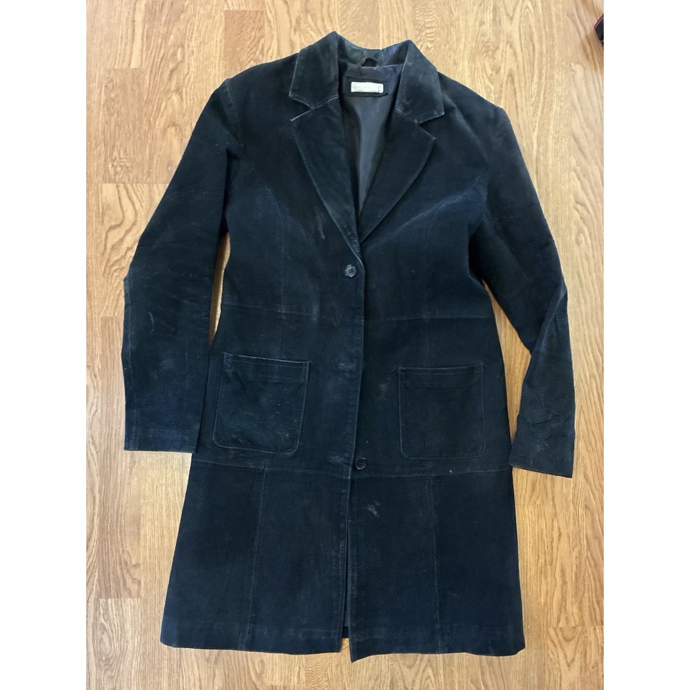 Vintage 90s Y2K B*lucid Black Pig Split Leather Coat | Women's Medium Suede Feel